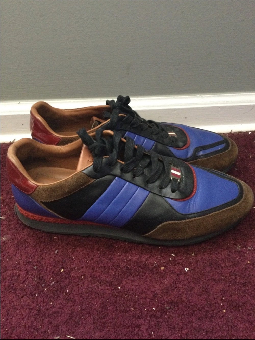 Bally Aston Suede and Leather Blue and Brown Leather-Trim Sneaker Size 9.5